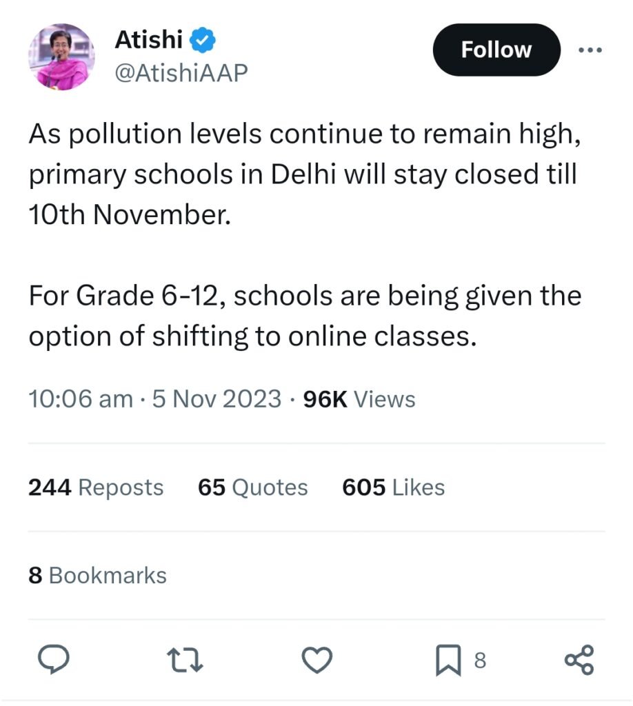 Delhi Air Pollution Primary Schools Closed दिल्ली में 10 नवंबर तक बंद रहेंगे सभी प्राइमरी