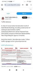 Delhi Gole Market Traffic Advisory 
